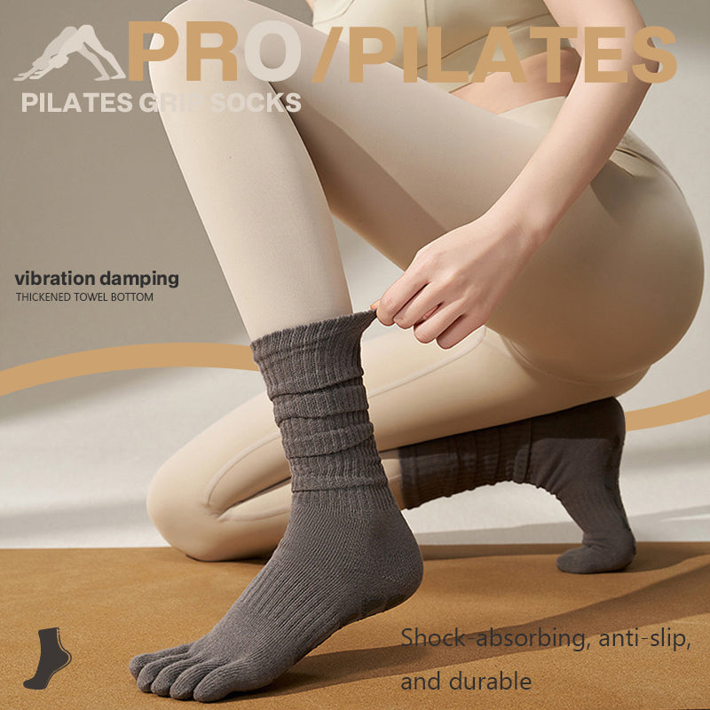 2026 New Non-slip Five-Toe Yoga & Pilates Socks for Women, Mid-Long Slouch Socks