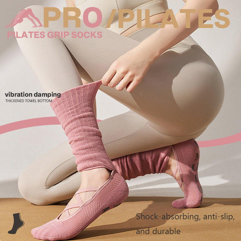 Ballet Style Non-slip Yoga & Pilates Socks for Women, Mid-Long Thick Terry