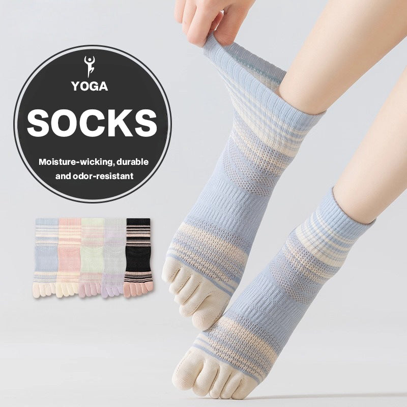 Women’s Five Toe Crew Socks, Combed Cotton for Pilates, Yoga & Jump Rope Training