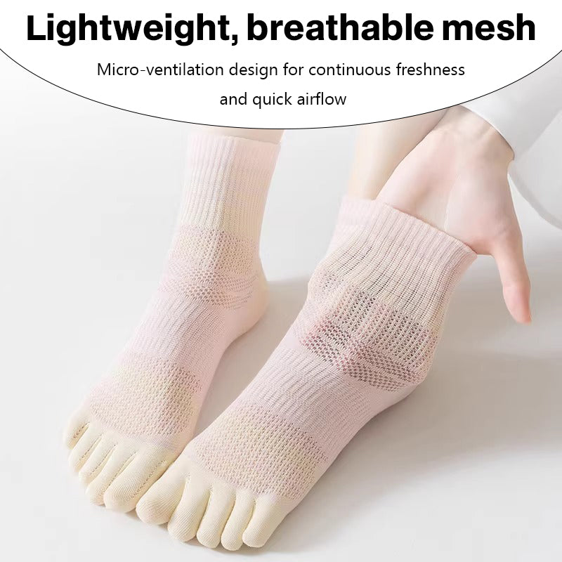 Women’s Five Toe Crew Socks, Combed Cotton for Pilates, Yoga & Jump Rope Training