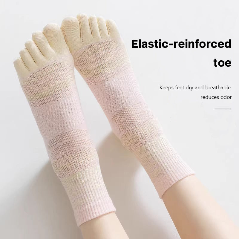 Women’s Five Toe Crew Socks, Combed Cotton for Pilates, Yoga & Jump Rope Training