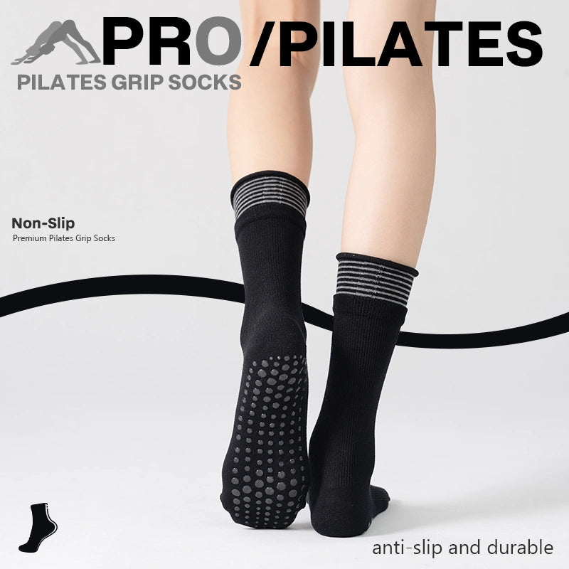 Black Base Striped Pilates Grip Socks