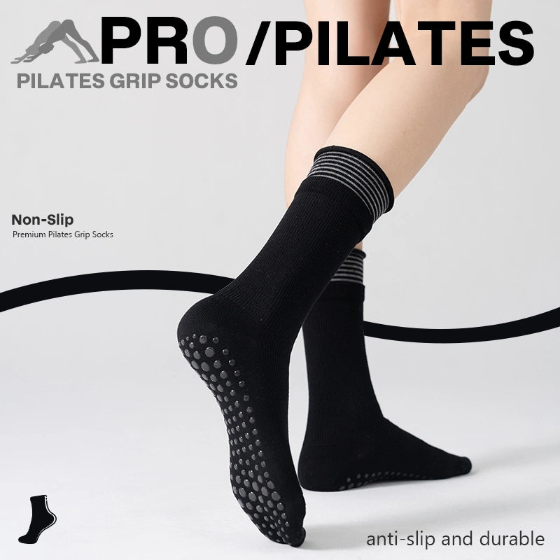 Black Striped Pilates Grip Socks