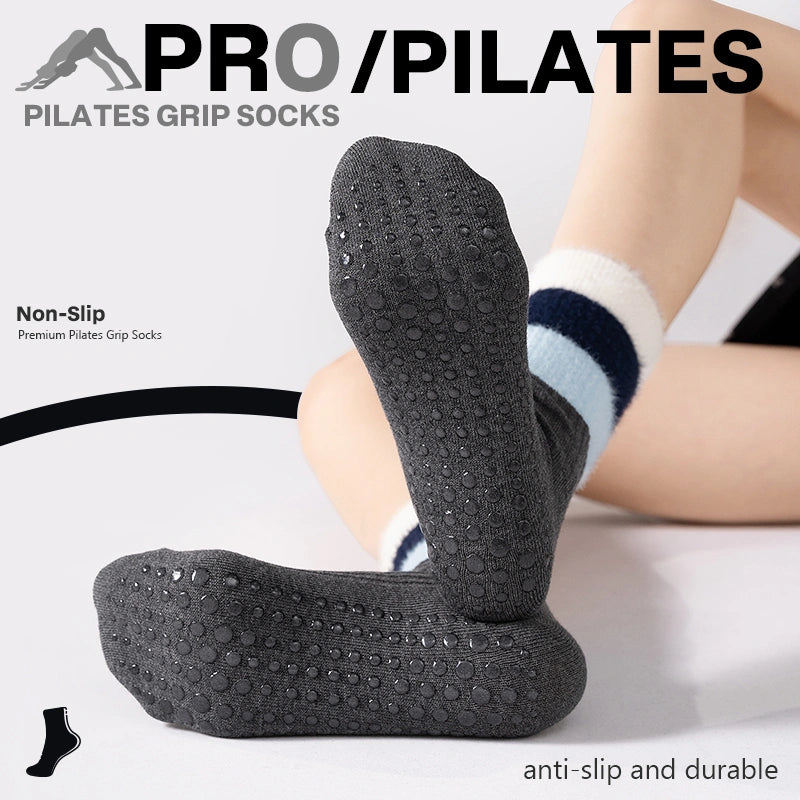 Cotton Full Toe Pilates Grip Socks Ash Gray Plush Cozy Warm Fit