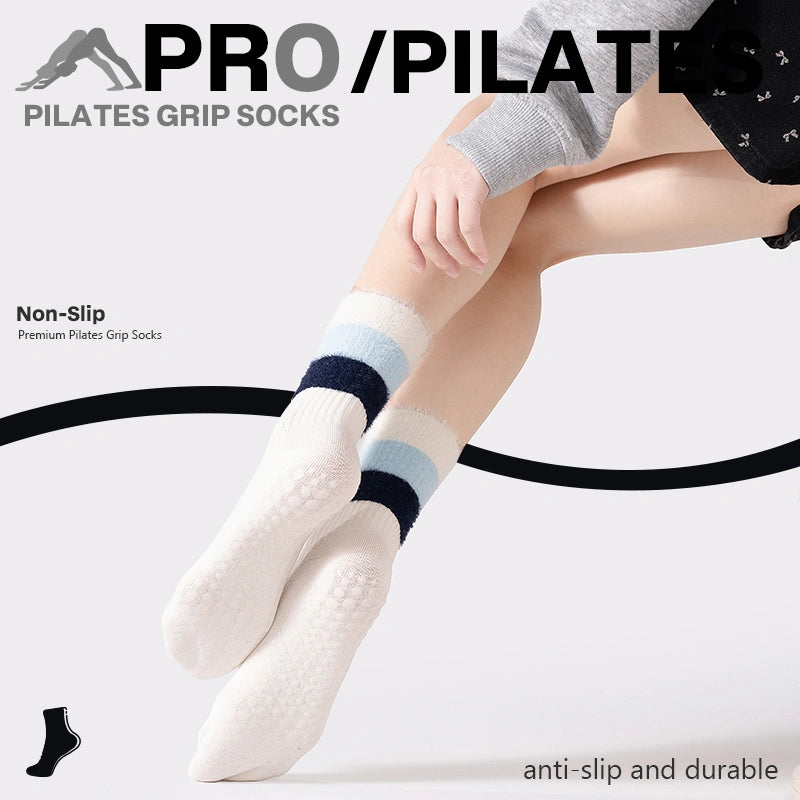 Cotton Full Toe Pilates Grip Socks Cream Soft Knit Comfort Style