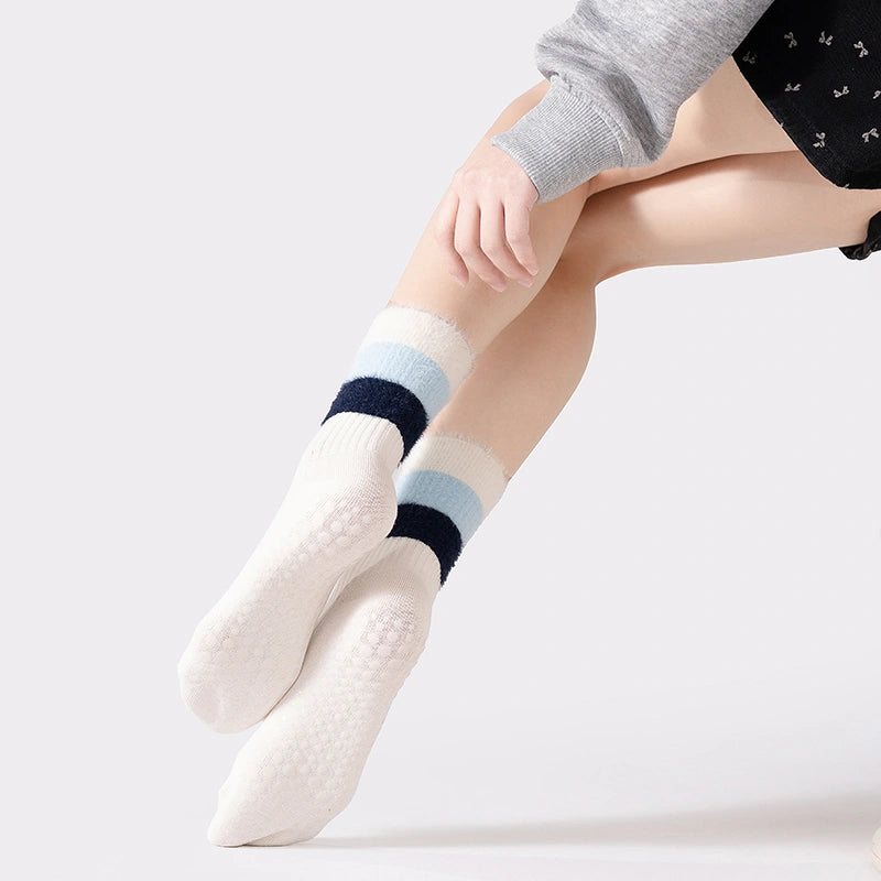 Cotton Full Toe Pilates Grip Socks Off White Soft Cozy Style 02