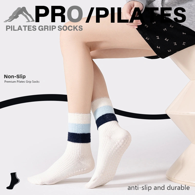 Cotton Full Toe Pilates Grip Socks Soft Cream Cozy Daily Fit