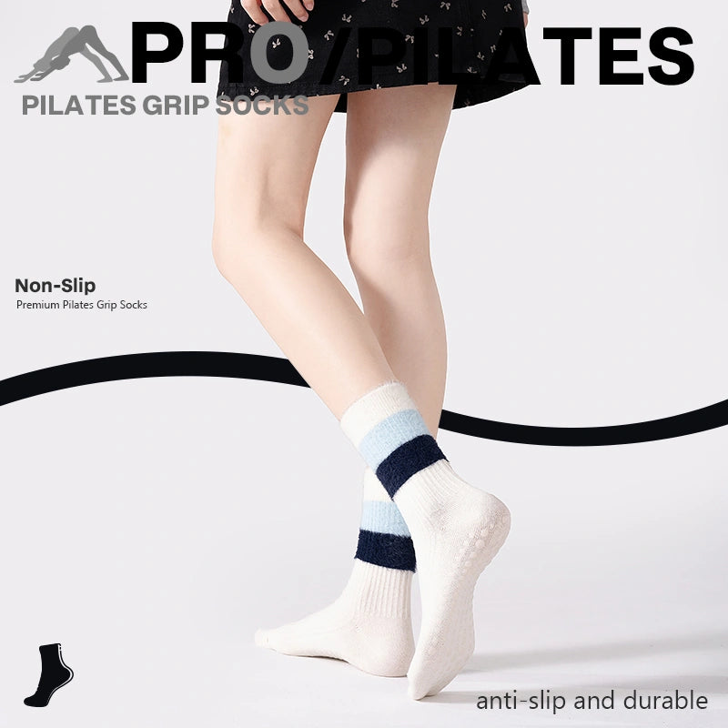 Cotton Full Toe Pilates Grip Socks Soft Cream Fuzzy Warm Fit