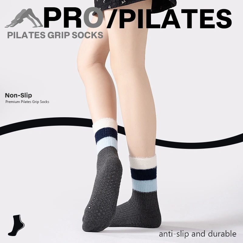 Cotton Full Toe Pilates Grip Socks Soft Gray Cozy Warm Daily Fit
