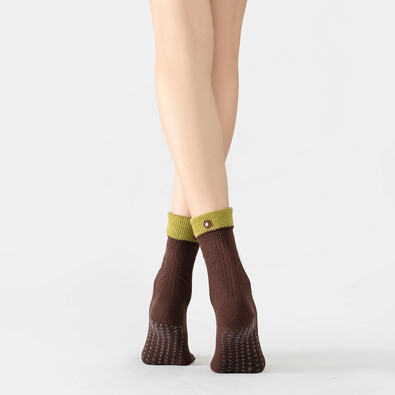 Forest Brown Moss Green Pilates Grip Socks