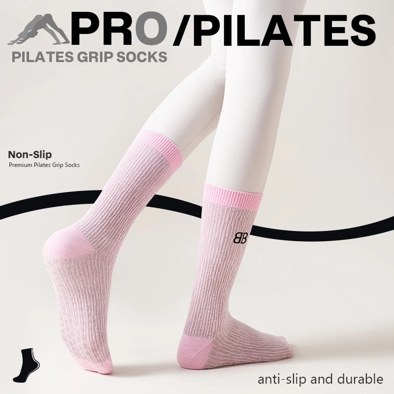Mid-Calf Grip Socks – Blush Pink Pilates Style