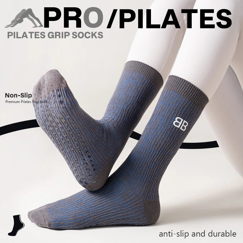 Mid-Calf Non-Slip Pilates Grip Socks – Dark Ash Gray