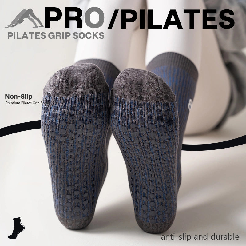 Mid-Calf Non-Slip Pilates Grip Socks – Meteorite Gray