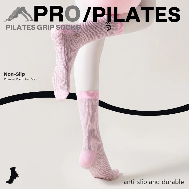 Mid-Calf Non-Slip Pilates Grip Socks – Soft Blush Pink