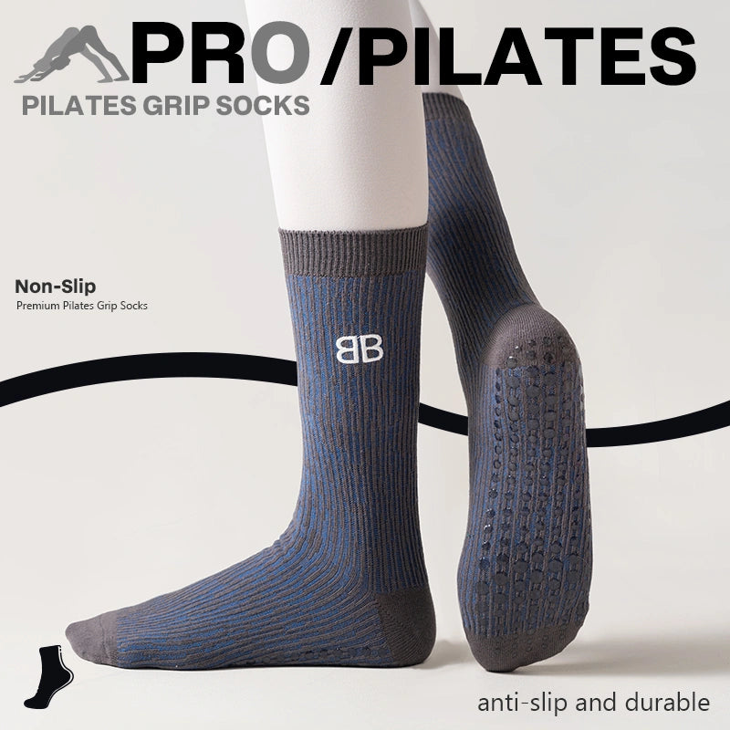 Mid-Calf Non-Slip Pilates Socks – Charcoal Gray Style 01