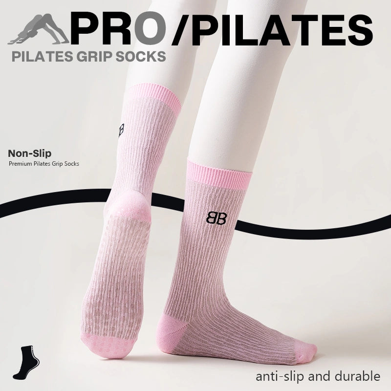 Mid-Calf Non-Slip Studio Pilates Socks – Blush Pink