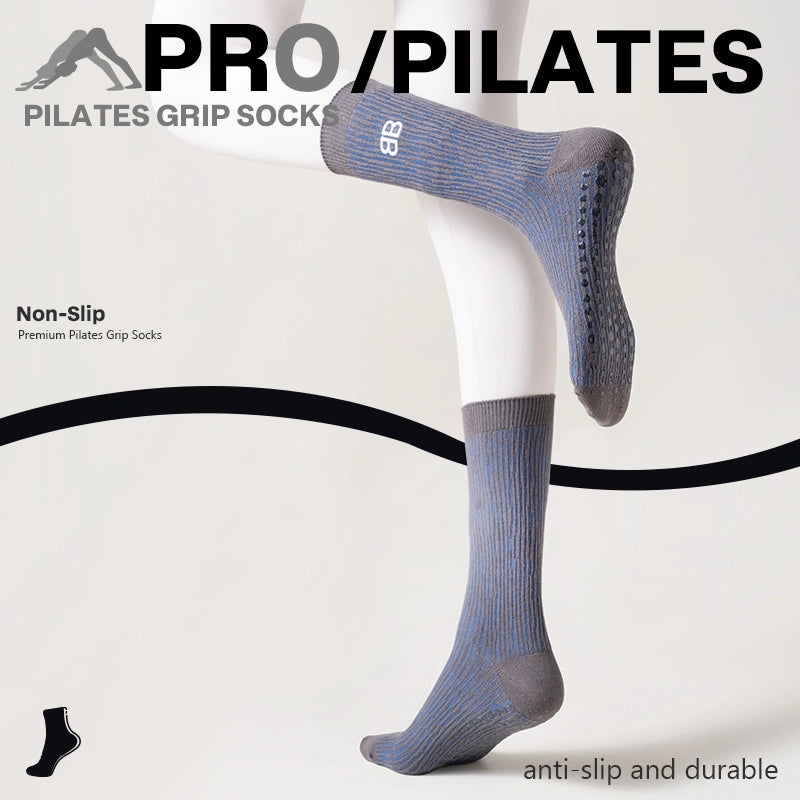 Mid-Calf Non-Slip Studio Pilates Socks – Meteorite Gray