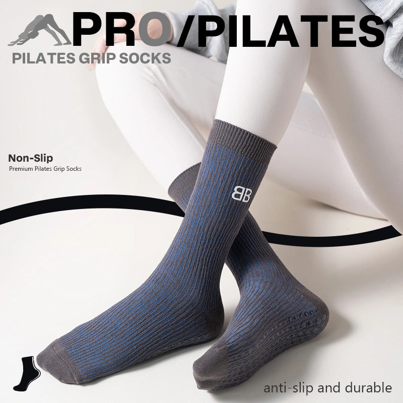 Mid-Calf Non-Slip Yoga Pilates Socks – Meteorite Gray