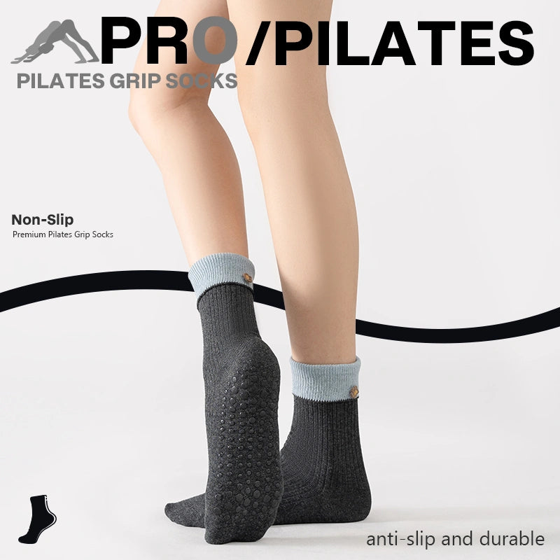 Mocha Gray Blue Pilates Grip Socks