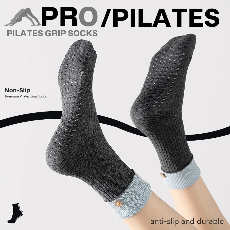 Mocha Mist Gray Cloud Blue Non-Slip Pilates Socks