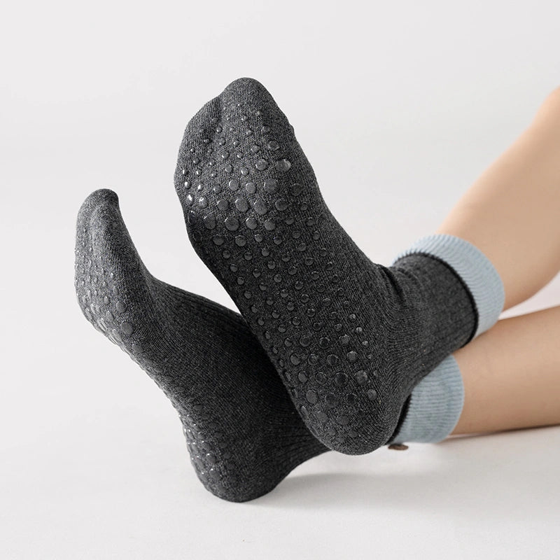 Mocha Mist Gray Cloud Blue Pilates Grip Socks 02