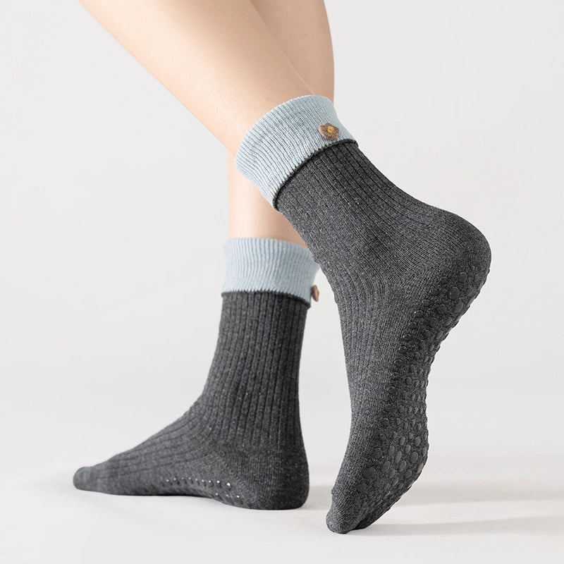 Mocha Mist Gray Cloud Blue Pilates Grip Socks 04
