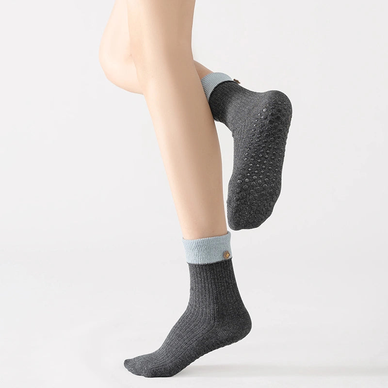 Mocha Mist Gray Cloud Blue Pilates Grip Socks 05