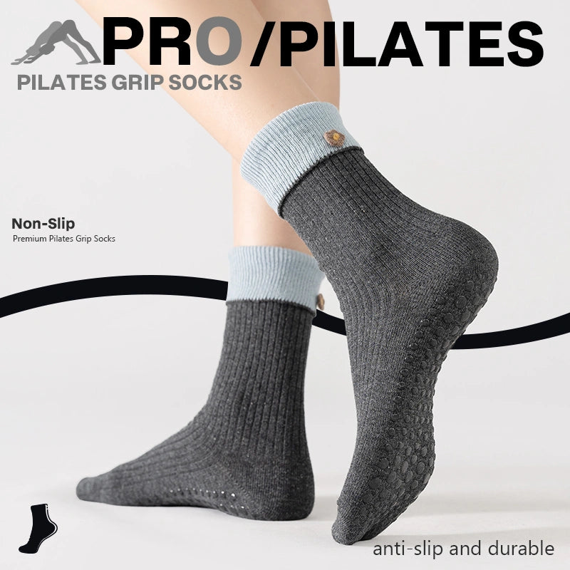 Mocha Mist Gray Cloud Blue Yoga & Pilates Grip Socks