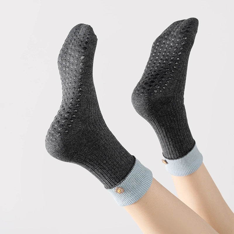Mocha Soft Gray Blue Pilates Grip Socks 03