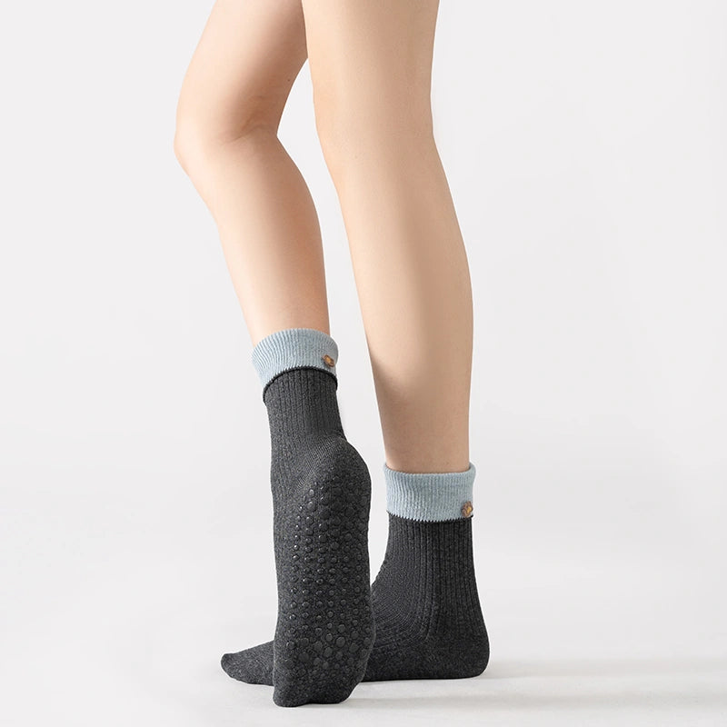 Mocha Soft Gray Blue Pilates Grip Socks 06