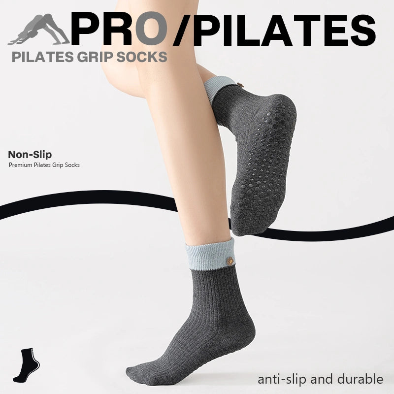 Mocha Soft Gray Blue Pilates Grip Socks