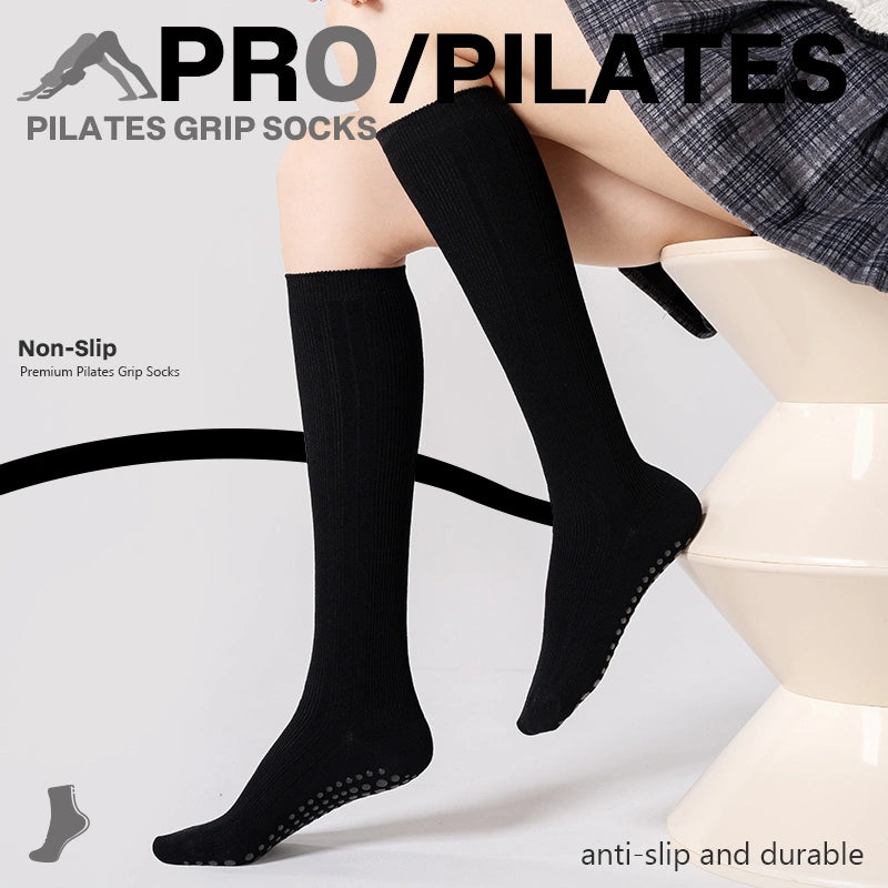 Non-Slip Mid-Calf Gray Ribbed Slim Pilates Yoga Everyday Socks 01