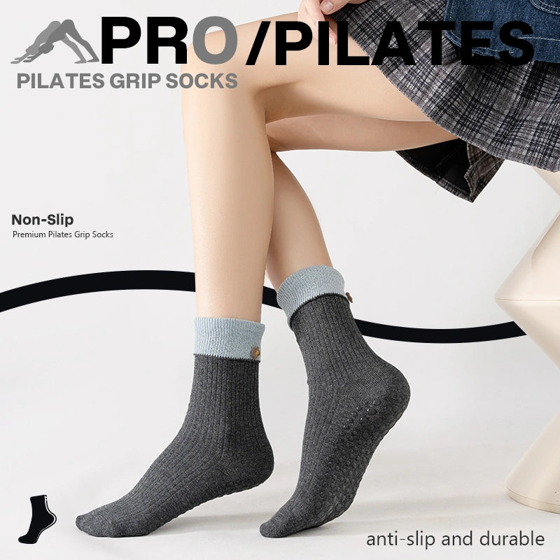 Soft Mocha Mist Cloud Blue Pilates Grip Socks