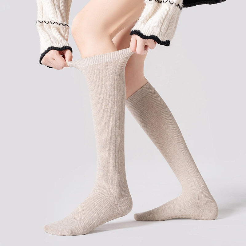 Yoga Socks Mid-Calf Gray Ribbed Slim Non-Slip Pilates Style 02