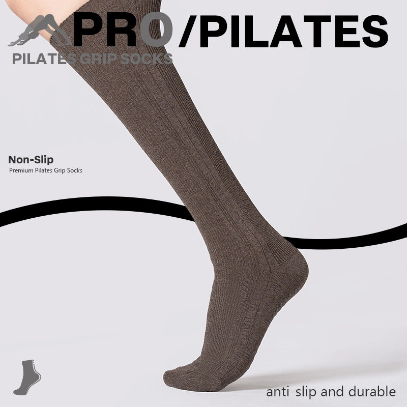 Yoga Socks Non-Slip Mid-Calf Gray Ribbed Slim Daily Pilates Style 01